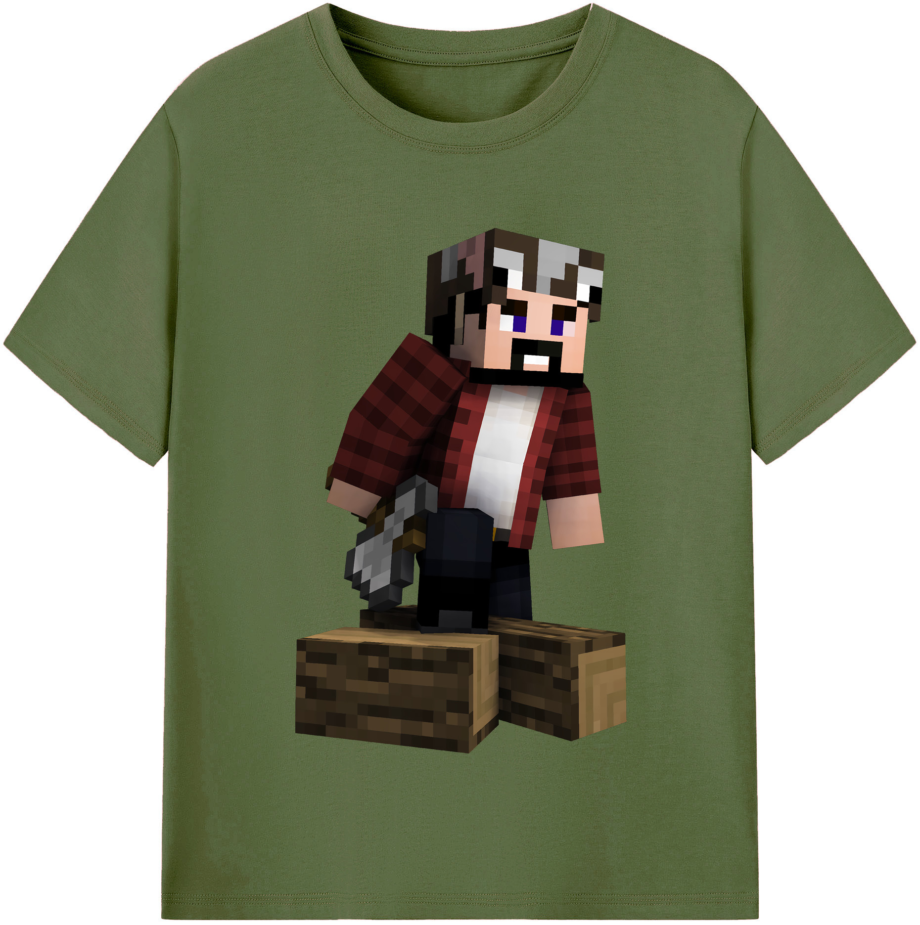 （画像用） マインクラフト ブロックの世界 Minecraft MC Block world 綿100％半袖Tシャツ（フロントプリント）